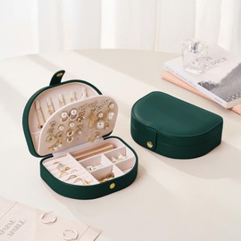 Small Travel Jewelry Box, Leather Waterproof Jewelry Case for Women, Removable Large Capacity Jewelry Organizer, Store Necklaces, Earrings, Rings, Gifts for Women and Girls,2 Layers ink green