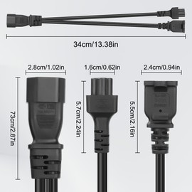 XMSJSIY C14 to C5 + NEMA 1-15R Y Splitter AC Power Extension Cable 3-Pin IEC320 C14 Male to C5+1-15R Female 1 to 2 Power Supply Converter Connector Adapter Cord Wire - 0.3M/0.98FT