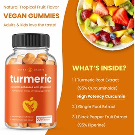 Turmeric Gummies for Adults & Kids with Ginger & Black Pepper Extract | 95% Curcuminoids | Vegan Natural Curcumin Joint Support | 120 Tumeric Gummy Supplements (2-Pack of 60)