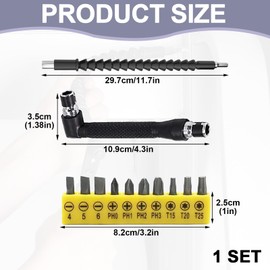 12 Pcs Flexible Screwdriver Extension,11.8 inch Flexible Drill Bit Extension+90° Right Angle Screwdriver Bits Soft Shaft for Drive Shaft Tip+10 Pcs Screwdriver Bit Set