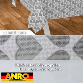 ANRO Oilcloth Tablecloth, Washable, Oilcloth, Garden Tablecloth, Outdoor, Indoor, 180 x 140 cm, Cut Edge, Heart, Grey