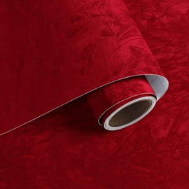 VaryPaper 15.7" x 78.7" Red Crushed Velvet Fabric Self Adhesive Flocking Felt Liner for Drawers Jewelry Box Liner Soft Fabric Felt Flocked Contact Paper Peel and Stick Velvet Wallpaper for Cabinets