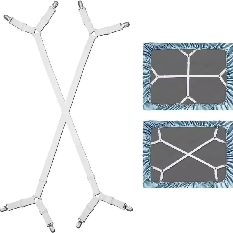 Adjustable Crisscross Bed Sheet Holder Straps with 12 Clips, Black