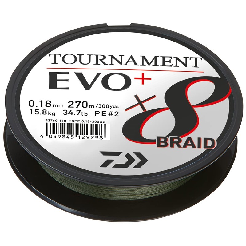 Daiwa Tournament X8 Braid EVO+ 0.08mm, 4.9kg/10.7lbs, 270m, Dark Green,