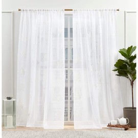 Nicole Miller New York Mabel Sheer Rod Pocket Curtain Panels, 54"x96", White, Set of 2