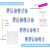 Flower Press on Nails Short Oval OFDNE Blue French Tip