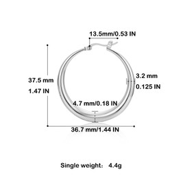 FRUMOS Chunky Gold Hoop Earrings for Women, 14K Gold Plated Hoop Earrings with 925 Sterling Silver Post Earrings Jewelry Gifts for Women Girls(36MM hoop Earrings Silver)