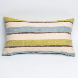 NATUS WEAVER 2 Pieces Decorative Classic Retro Stripe Throw Pillow Cover with Hidden Zipper Soft Linen Modern Farmhouse Lumbar Cushion Case for Sofa Bedroom Car 12 x 20 Inch Green Blue Mixed