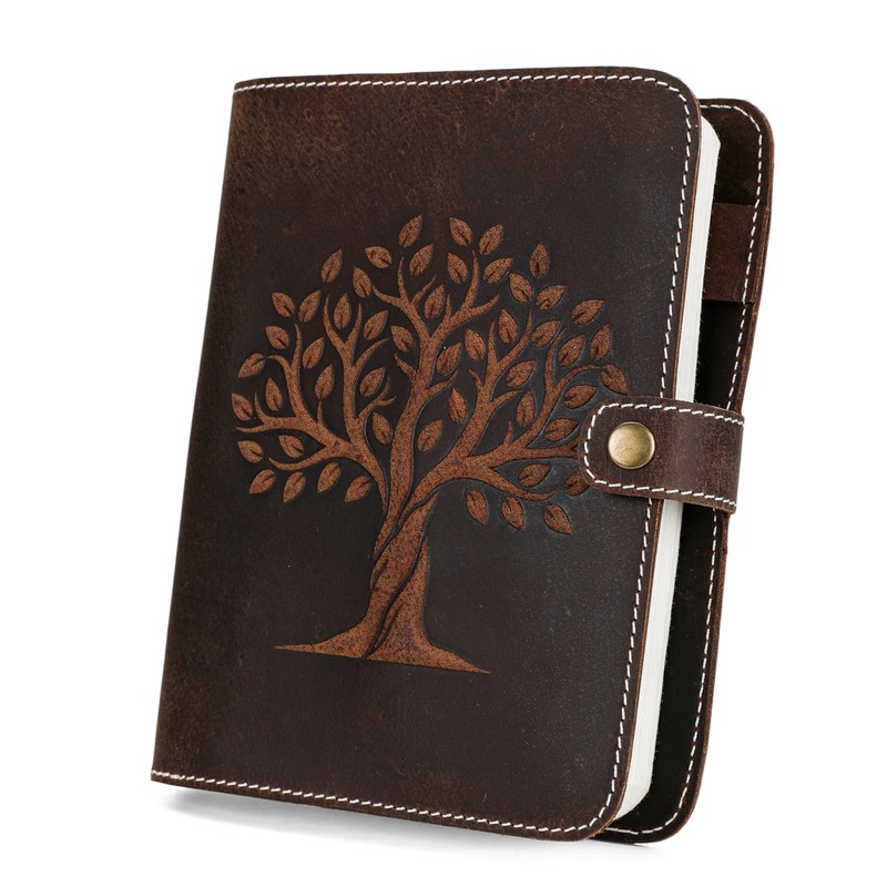 Fausta Heart Embossed Refillable Brown Leather Journal for Writing, 256