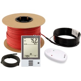 LuxHeat 10 Sqft Floor Heating Cable Kit - 120v Electric Radiant Floor Heating System Under Tile, Laminate. Underfloor Heating Kit Includes Cable, # UDG OJ Microline Programmable Thermostat with GFCI