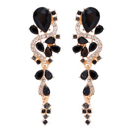 Black Diamond Earrings for Women, Trendy Sparkly Black Rhinestone Chandelier Earrings Statement Exaggerate Party Prom Earrings for Teen Girls Holiday Jewelry Gifts (Black)