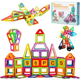 Assark Assark 98pcs Magnetische Bausteine, Castle Magnetblöcke Konstruktion Bauen Blöcke Set für Kinder Spielzeug für 3 4 5 6 7 8 Jahre Alte, Lernspielzeug für Mädchen Jungen Geschenk