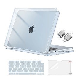 MOSISO Compatible with MacBook Air 15 inch Case 2025 2024 2023 M4 M3 M2 A3241 A3114 A2941, Hard Shell Cover for MacBook Air Case M2 M3 M4 15 &KeyboardSkin&ScreenFilm&Type C Adapter, Crystal Sky Blue