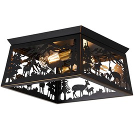 Feohak Black Semi Flush Mount Ceiling Light Fixture, Rustic Cabin Deer Ceiling Light Fixture, Metal Country Farmhouse Ceiling Lamp for Hallway Porch Bedroom Foyer Entryway, E26 Bulbs.12.5 Inches