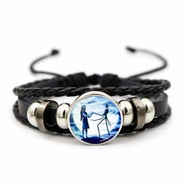 Jack and Sally Nightmare Before Christmas Beaded Adjustable Hand Woven Leather Bracelet Braided Punk Chain Cuff Moonlit Confession Jewelry Inspired Couple Matching Bracelets Promise Engagement