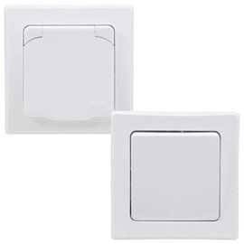 IP44 Outdoor Socket 250 V with Protective Cover Flap, for Indoor and Outdoor, Balcony, Patio, Cellar, Bathroom, White