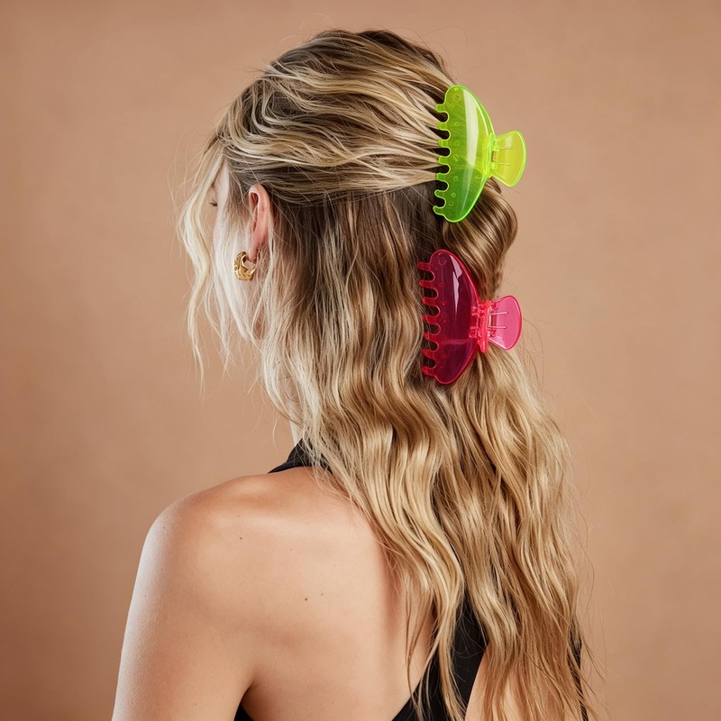 4PCS Neon Hair Clips for Women Large 80s 90s Retro