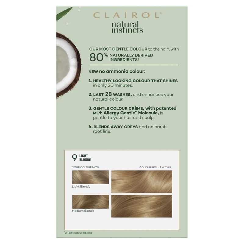 Clairol Natural Instincts Semi-Permanant Hair Colour, 9 Light Blonde, Ammonia