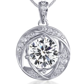 Moissanite Luxury Diamond Sterling Silver Necklace Gift for Women, Wife Birthday Anniversary Mother Wedding Present, Certified Moissanite Pendant Gift for her (1 Carat Circle)