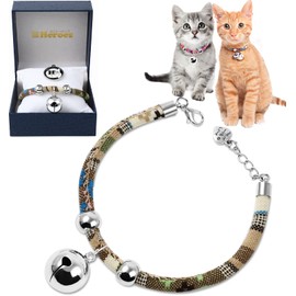 Heroes Cat Dress Up Collar, Stylish Collar with Bell and Labor Name Plate Adjustable Length Up to 8.7 inches (22 cm), Jewelry Style, Hard Case Included, Bell Included, Cat Collar (Romance Beige,