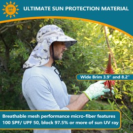Solaris Sun Hat with Neck Flap, UPF 50 Sun Protection Lightweight Sun Cap for Men Women, Wide Brim Hat for Fishing Hiking Beach Safari, Digign Gray