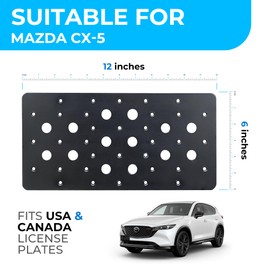 Front Bumper Tow Hook License Plate Mount Bracket for Mazda CX-5 2023-2024, Plate Holder Set w Unique Screw Bolts & Black Screw Caps, License Tag Mounting Kit, Quality Plate Holders.