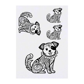 4 x 'Patterned Sitting Dog' Temporary Tattoos - Water Resistant, Skin-Safe, Non-Toxic Transfers, Mixed Sizes (TO00074194)
