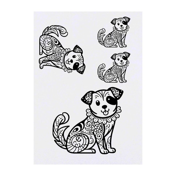 4 x 'Patterned Sitting Dog' Temporary Tattoos - Water Resistant,