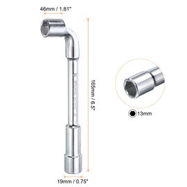 sourcing map L Shaped Angled Hex Socket Wrench 13mm High Carbon Steel Double Ended Metric 6 Point Tubular Socket Spanner for General Repairing, Pipeline, Bicycle Car Maintenance