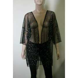 Hot Topic Black Glitter Star Sheer Kimono  Size XS retail price $29.99