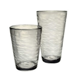 KLIFA- Premium Acrylic Drinking Glass, Set of 8, 16.6 & 23.5 oz, BPA-Free, Stackable, Gray-Black