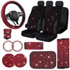 Jusen 17 Pack Bling Car Seat Covers Set Car Diamond