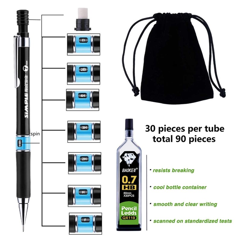 Zngou 7 PCS Mechanical Pencil Set, 3PC Clutch Pencils Fine