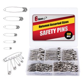 Optomni Safety Pins - 550 Pack, 6 Assorted Sizes (0.75"-2.17"), Strong ‌Silver Nickel-Plated Steel for Clothes, Sewing, and Crafting