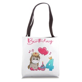 Birthday Girl Horse 4 Years - Cute Foel 4th Birthday Tote Bag