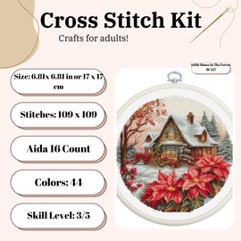 Luca-S Cross Stitch Kit with Hoop Included Little House in The Forest, BC227, Counted Cross Stitch Kit for Adults, Needlecraft and Embroidery Kit
