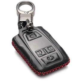 Vitodeco - Funda de piel auténtica compatible con GMC Sierra, Canyon, Chevy Silverado 1500, Tahoe, Colorado, Suburban (4 botones, negro/rojo)