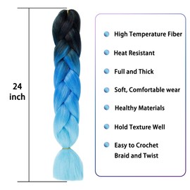 DNWFZ 6 Pieces Ombre Braiding Hair Synthetic Hair for Braiding Hair Braids Extension Umbo Braid Hair Extensions Colourful Hair for Braiding Braids Box Braid Hair Synthetic Hair Hair Black Blue Colour