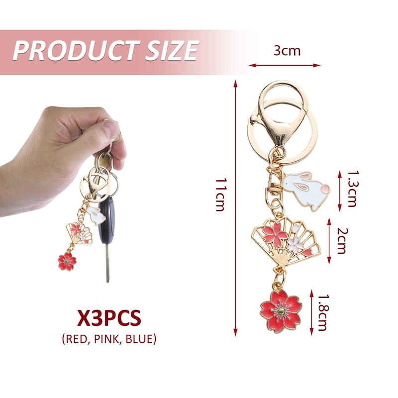 3 Pieces Cherry Blossom Fan Keychains, Bag Decoration Pendants, Car