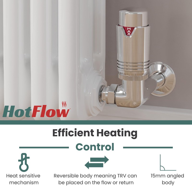 Hot Flow Chrome Estuary Corner TRV Thermostatic Radiator Valve (Pair)