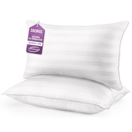 DIORIS Pillows Queen Size Set of 2 - Luxury Hotel Collection Bed Pillows for Sleeping, Supportive Side Sleeper Pillow, Fluffy Down Alternative Microfiber Filled for Back, Stomach Sleepers
