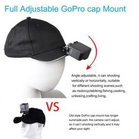 PellKing Action Camera Baseball Cap Mount, Compatible for GoPro 5 Session Hero 9/8/7/6/5/4/3 Plus/3/2/1/DJI OSMO Action Cameras, Black