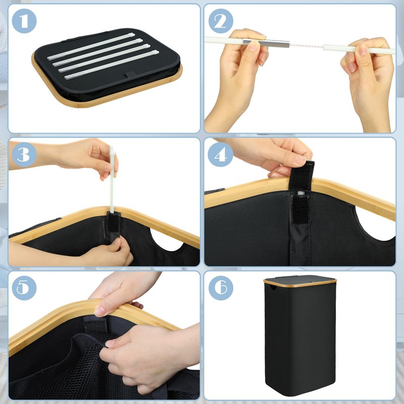 Bellzacasa Large Laundry Hamper with Lid, 110L Modern Black Foldable