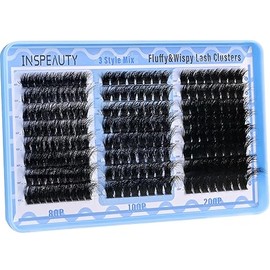 Fluffy Lash Clusters 80D+100D+200D Thick Cluster Eyelash Extensions 12-20MM Wispy Eyelash Clusters 208 Pcs Volume Eyelash Extensions D Curl Individual Lashes Cluster DIY at Home by INSPEAUTY