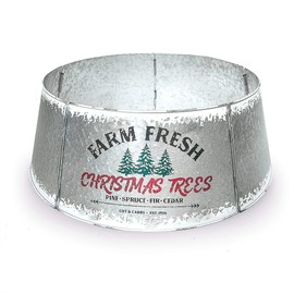 Hallops Galvanized Tree Collar - Large to Small Christmas Tree. Adjustable Metal Skirt, Christmas Decor - Distressed White