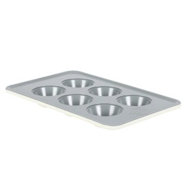 SUR LA TABLE Kitchen Essentials Bake Sale 6 Cup PFA Free Ceramic Nonstick Round Muffin/Cupcake Pan - Linen White