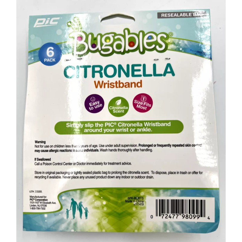 PIC Bugables Citronella Scented Coil Wristbands One Size Fits All