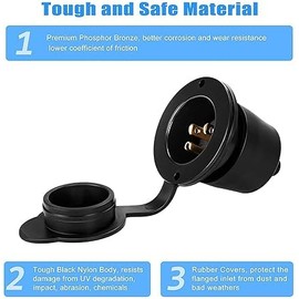 15 Amp Flanged Inlet 125V, Shore Power Inlet with Waterproof Cover, NEMA 5-15 AC Port Plug 2 Pole 3-Wire Generator Male Receptacle for Marine Boat RV Shed Electrical Extension