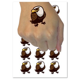 Cute and Grumpy Bald Eagle Temporary Tattoo Water Resistant Fake Body Art Set Collection - 15 2" Tattoos (1 Sheet)