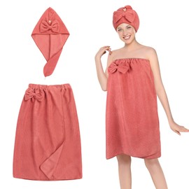 Oemmn Pack of 2 Sauna Kilt Rome for Women with Shower Cap, Terry Towelling Sauna Kilt for Women, Premium Sauna Kilt, Ideal Fit for a Non-Slip Sauna Experience, Sauna Towel Women's Fluffy & Soft (Brick